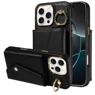 For iPhone 16 Pro Diagonal Crossbody Ring Organ Wallet Leather Back Phone Case(Black)