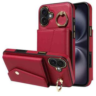 For iPhone 16 Plus Diagonal Crossbody Ring Organ Wallet Leather Back Phone Case(Wine Red)