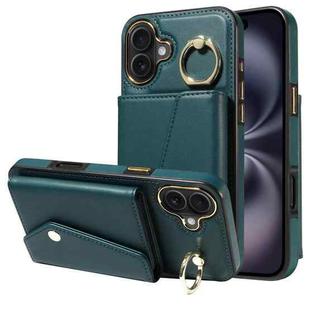For iPhone 16 Plus Diagonal Crossbody Ring Organ Wallet Leather Back Phone Case(Dark Green)