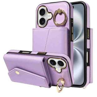 For iPhone 16 Diagonal Crossbody Ring Organ Wallet Leather Back Phone Case(Purple)
