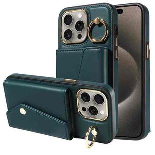 For iPhone 15 Pro Max Diagonal Crossbody Ring Organ Wallet Leather Back Phone Case(Dark Green)