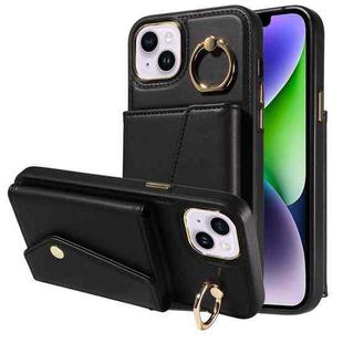 For iPhone 15 Diagonal Crossbody Ring Organ Wallet Leather Back Phone Case(Black)