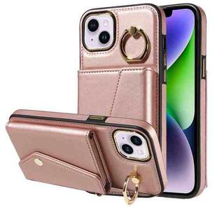 For iPhone 15 Diagonal Crossbody Ring Organ Wallet Leather Back Phone Case(Rose Gold)