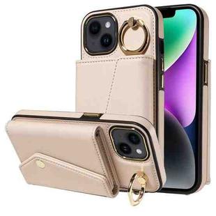 For iPhone 14 Diagonal Crossbody Ring Organ Wallet Leather Back Phone Case(Beige)