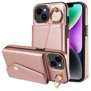 For iPhone 14 Diagonal Crossbody Ring Organ Wallet Leather Back Phone Case(Rose Gold)