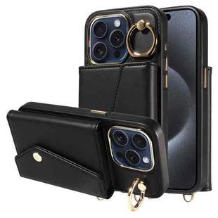 For iPhone 14 Pro Diagonal Crossbody Ring Organ Wallet Leather Back Phone Case(Black)