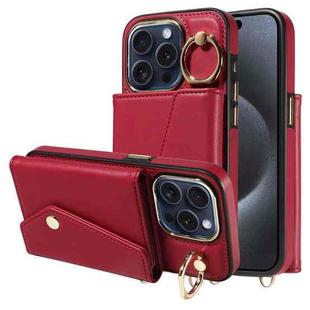 For iPhone 14 Pro Diagonal Crossbody Ring Organ Wallet Leather Back Phone Case(Wine Red)