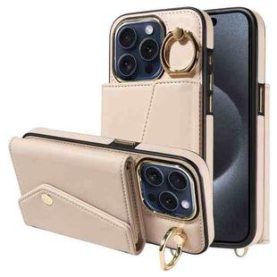 For iPhone 14 Pro Diagonal Crossbody Ring Organ Wallet Leather Back Phone Case(Beige)