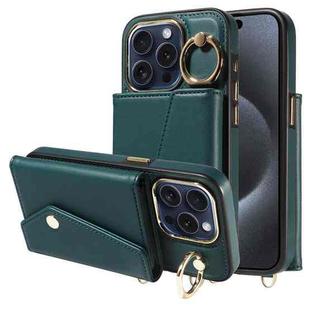 For iPhone 13 Pro Max Diagonal Crossbody Ring Organ Wallet Leather Back Phone Case(Dark Green)