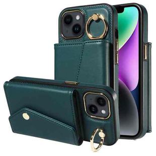 For iPhone 13 Diagonal Crossbody Ring Organ Wallet Leather Back Phone Case(Dark Green)