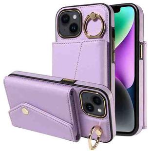 For iPhone 13 Diagonal Crossbody Ring Organ Wallet Leather Back Phone Case(Purple)