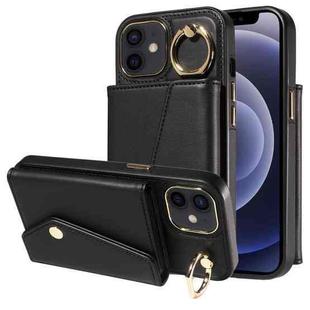 For iPhone 12 Diagonal Crossbody Ring Organ Wallet Leather Back Phone Case(Black)