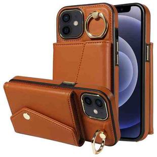 For iPhone 12 Diagonal Crossbody Ring Organ Wallet Leather Back Phone Case(Brown)