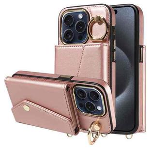 For iPhone 12 Pro Diagonal Crossbody Ring Organ Wallet Leather Back Phone Case(Rose Gold)