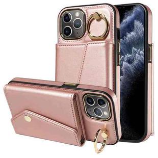 For iPhone 11 Pro Max Diagonal Crossbody Ring Organ Wallet Leather Back Phone Case(Rose Gold)