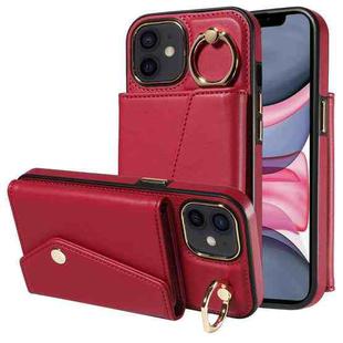 For iPhone 11 Diagonal Crossbody Ring Organ Wallet Leather Back Phone Case(Wine Red)