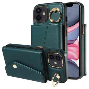 For iPhone 11 Diagonal Crossbody Ring Organ Wallet Leather Back Phone Case(Dark Green)