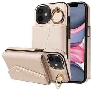For iPhone 11 Diagonal Crossbody Ring Organ Wallet Leather Back Phone Case(Beige)