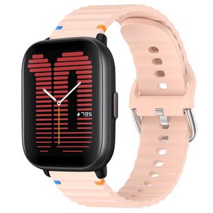 For Amazfit Active Wavy Grain Stitched 20mm Silicone Watch Band(Pink)