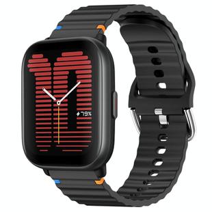 For Amazfit Active Wavy Grain Stitched 20mm Silicone Watch Band(Black)