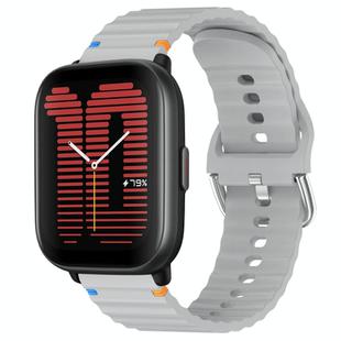 For Amazfit Active Wavy Grain Stitched 20mm Silicone Watch Band(Gray)