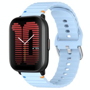 For Amazfit Active Wavy Grain Stitched 20mm Silicone Watch Band(Light Blue)