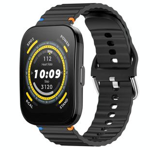 For Amazfit Bip 5 / GTR 4 Wavy Grain Stitched 22mm Silicone Watch Band(Black)
