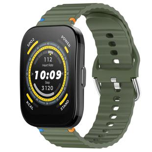 For Amazfit Bip 5 / GTR 4 Wavy Grain Stitched 22mm Silicone Watch Band(Army Green)