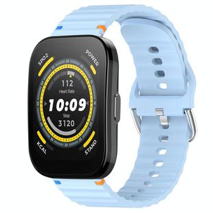 For Amazfit Bip 5 / GTR 4 Wavy Grain Stitched 22mm Silicone Watch Band(Light Blue)
