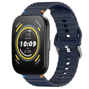 For Amazfit Bip 5 / GTR 4 Wavy Grain Stitched 22mm Silicone Watch Band(Midnight Blue)