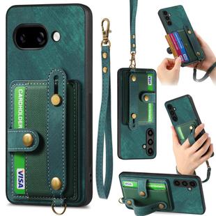 For Google Pixel 9a Retro Cross Wristband Wallet Leather Back Phone Case(Green)
