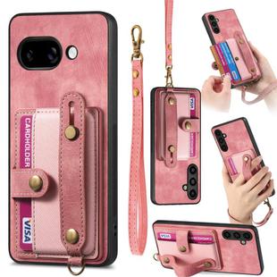 For Google Pixel 9a Retro Cross Wristband Wallet Leather Back Phone Case(Pink)