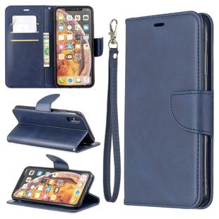 Retro Lambskin Texture Pure Color Horizontal Flip PU Leather Case for Galaxy A10&M10, with Holder & Card Slots & Wallet & Lanyard(Blue)