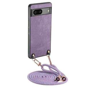 For Google Pixel 7 Vintage Leather PC Back Cover Phone Case with Crossbody Strap(Purple)