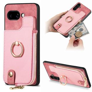 For Google Pixel 9a Cross Leather Ring Vertical Zipper Wallet Back Phone Case(Pink)