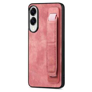 For Samsung Galaxy S25 Edge 5G Retro Wristband Holder Leather Back Phone Case(Pink)