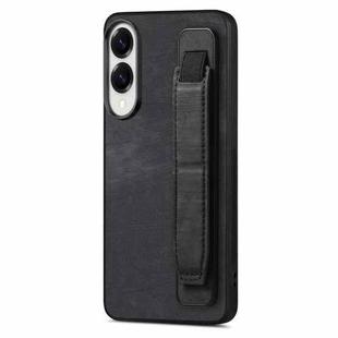 For Samsung Galaxy S25 Edge 5G Retro Wristband Holder Leather Back Phone Case(Black)