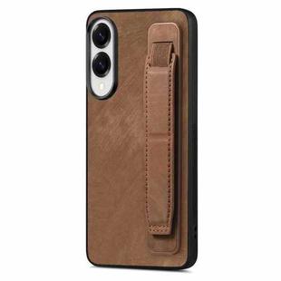 For Samsung Galaxy S25 Edge 5G Retro Wristband Holder Leather Back Phone Case(Brown)