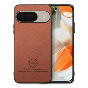 For Google Pixel 9 / 9 Pro Twill Fabric Leather Skin Back Phone Case(Brown)