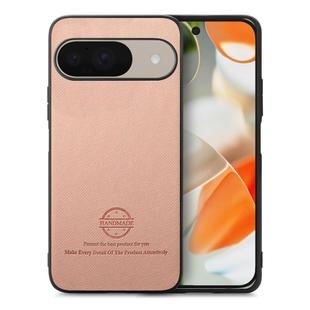 For Google Pixel 9 / 9 Pro Twill Fabric Leather Skin Back Phone Case(Pink)