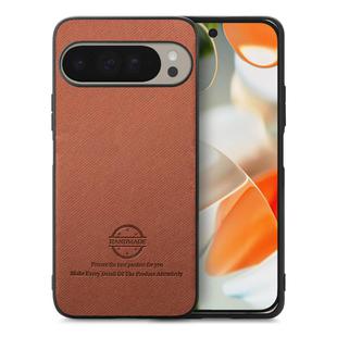 For Google Pixel 9 Pro XL Twill Fabric Leather Skin Back Phone Case(Brown)
