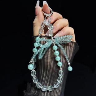Diamond Crystal Bow Crystal Pearl Phone Chain(Green)