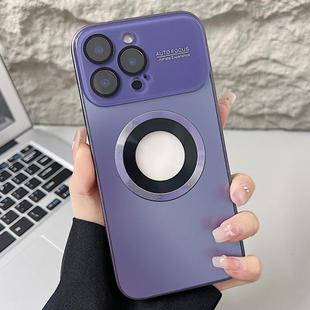 For iPhone 15 Pro Max Plating Large Window MagSafe Phone Case(Purple)