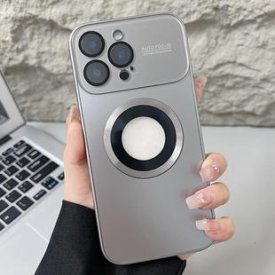 For iPhone 15 Pro Max Plating Large Window MagSafe Phone Case(Gray)