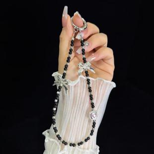 Love Bow Crystal Beads Mobile Phone Chain(Argent)