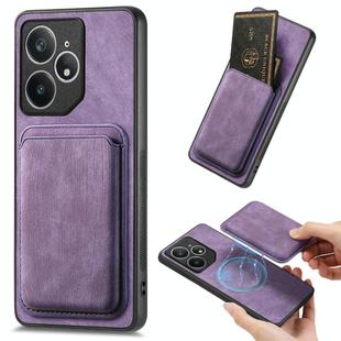 For Realme Neo7 Retro Leather Card Bag Magnetic Phone Case(Purple)