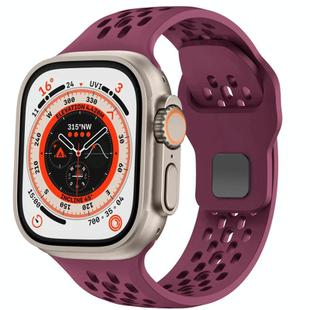 For Apple Watch 46mm / 49mm / 45mm / 44mm Mesh Reverse Buckle Silicone Watch Band(Wine Red)