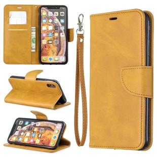 Retro Lambskin Texture Pure Color Horizontal Flip PU Leather Case for Galaxy M20, with Holder & Card Slots & Wallet & Lanyard(Yellow)