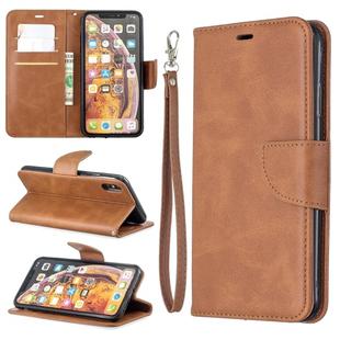 Retro Lambskin Texture Pure Color Horizontal Flip PU Leather Case for Galaxy M20, with Holder & Card Slots & Wallet & Lanyard(Brown)