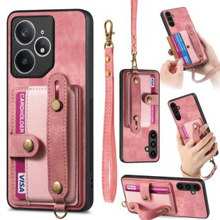 For Realme Neo7 Retro Cross Wristband Wallet Leather Back Phone Case(Pink)
